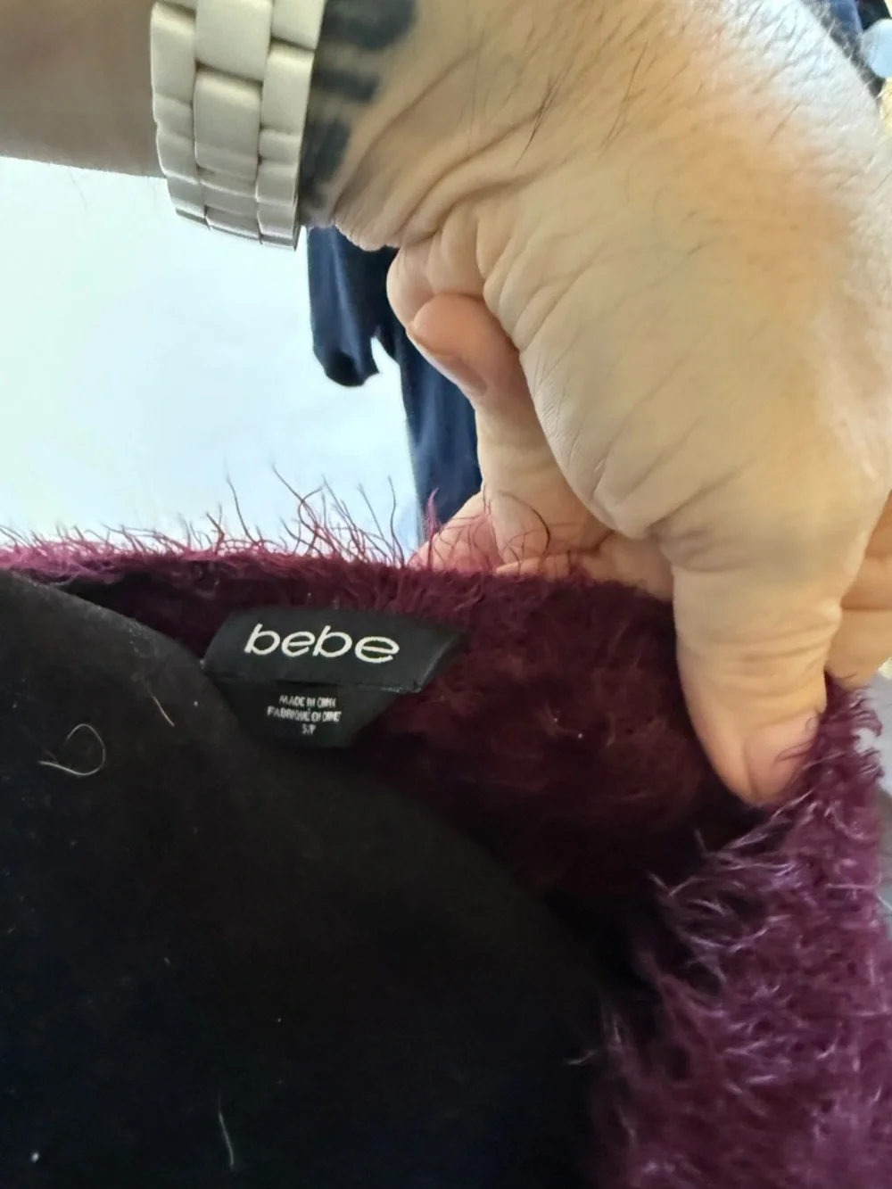 bebe Fuzzy Wine Crewneck Sweater - Picture 4 of 4